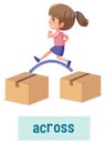 Preposition of place with cartoon girl and a box