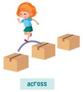 Preposition of place with cartoon girl and a box