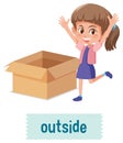 Preposition of place with cartoon girl and a box