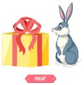 Preposition wordcard design with rabbit near box