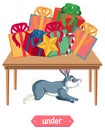 Preposition wordcard with rabbit under table