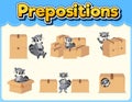 Preposition wordcard with raccoon and box