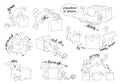 Prepositions of direction. English prepositions of movement. Black and white cartoon character