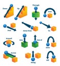 Prepositions of movement for English language learning vector illustration. Royalty Free Stock Photo