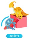 Prepostion wordcard design with dinosaur and box