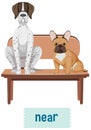 Prepostion wordcard design with dogs on chair