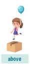 Prepostion wordcard design with girl above box
