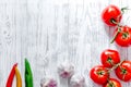 Prepring for cooking dinner. Vegetables on wooden table background top view copyspace