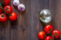 Prepring for cooking dinner. Vegetables on wooden table background top view copyspace