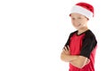 Prer-teen boy wearing a santa hat