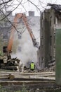 Prerov, Czech rep. October 31th 2017. Skodova street gypsy ghetto demolition. Old devastated derelict and half destroyed houses