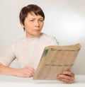 Presbyopia. Woman reading Royalty Free Stock Photo
