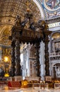 Presbytery and apse with St. Peter`s Baldachin in St. Peter`s Basilica, San Pietro of Vatican City in Rome in Italy Royalty Free Stock Photo