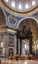 Presbytery and apse with St. Peter`s Baldachin in St. Peter`s Basilica, San Pietro of Vatican City in Rome in Italy Royalty Free Stock Photo