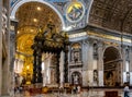 Presbytery and apse with St. Peter`s Baldachin in St. Peter`s Basilica of Vatican City in Rome in Italy Royalty Free Stock Photo