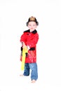 Preschool age boy in fireman costume Royalty Free Stock Photo