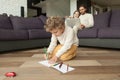 Preschool little boy drawing with colored pencils playing at hom Royalty Free Stock Photo