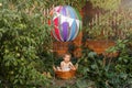 Preschool boy traveling. Child playing in pretend hot air balloon.