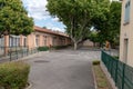 Preschool building empty schoolyard School playground Royalty Free Stock Photo