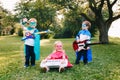 Preschool Caucasian children playing superheroes Royalty Free Stock Photo