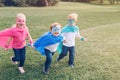 Preschool Caucasian children playing superheroes Royalty Free Stock Photo