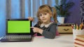 Preschool child girl kid distance online learning at home, children education on covid-19 lockdown Royalty Free Stock Photo