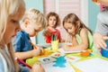 Preschool children learn english alphabet using cards