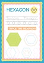 Preschool Colorful Hexagon Shape, Tracing and writing daily printable A4 practice worksheet - vector illustration exercise for