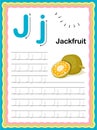 Preschool Colorful letter J Uppercase and Lowercase Tracing alphabets start with Vegetables and fruits daily writing practice