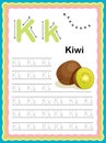 Preschool Colorful letter K Uppercase and Lowercase Tracing alphabets start with Vegetables and fruits daily writing practice