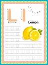 Preschool Colorful letter L Uppercase and Lowercase Tracing alphabets start with Vegetables and fruits daily writing practice