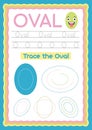 Preschool Colorful oval Shape, Tracing and writing daily printable A4 practice worksheet - vector illustration exercise for kids