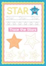 Preschool Colorful star Shape, Tracing and writing daily printable A4 practice worksheet - vector illustration exercise for kids