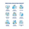 Preschool education concept icons set