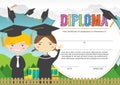 Preschool Elementary School Kids Diploma Certificate Background Design Template