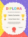 Preschool graduation diploma. Kid certificate. Vector illustration