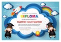 Preschool Kids Diploma certificate colorful background design template vector Illustration