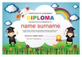 Preschool Kids Diploma certificate colorful background design template vector Illustration