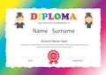 Preschool kids elementary school diploma certificate design