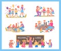 Preschool or kindergarten children activities set flat vector illustration Royalty Free Stock Photo