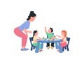 Preschool teacher with children during art class flat color vector faceless characters Royalty Free Stock Photo