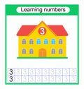 Worksheet activity. Number worksheets for kids to practice writing the numbers. Number 3. Vector