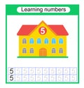 Tracing dashed lines. Worksheet activity. Number worksheets for kids to practice writing the numbers. Number 5. Vector