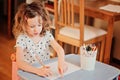 Preschooler child girl drawing with pencils at home Royalty Free Stock Photo