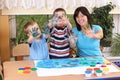 Preschoolers and fingerpainting Royalty Free Stock Photo