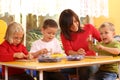 Preschoolers and wooden blocks