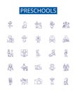 Preschools line icons signs set. Design collection of Preschools, Nurseries, Daycares, Kindergartens, Learning, Early