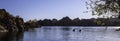 Prescott, Arizona, USA 04/24/2019 A man and woman kayaking on the early morning on Watson Lake