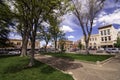 Prescott, Arizona, USA 04/22/2019 The Yavapai County Courthouse Square looking at the corner of Gurley and Montezuma Streets