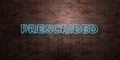 PRESCRIBED - fluorescent Neon tube Sign on brickwork - Front view - 3D rendered royalty free stock picture